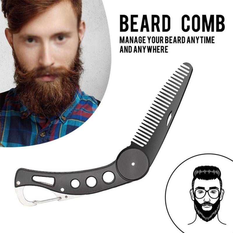 KMDJG818 Stainless Steel Folding Beard Comb, Portable Multifunction Anti Static Fine to Medium Metal Hair Comb for Men Grooming, Combing Hair, Beard, and Mustache Styling - Image 2